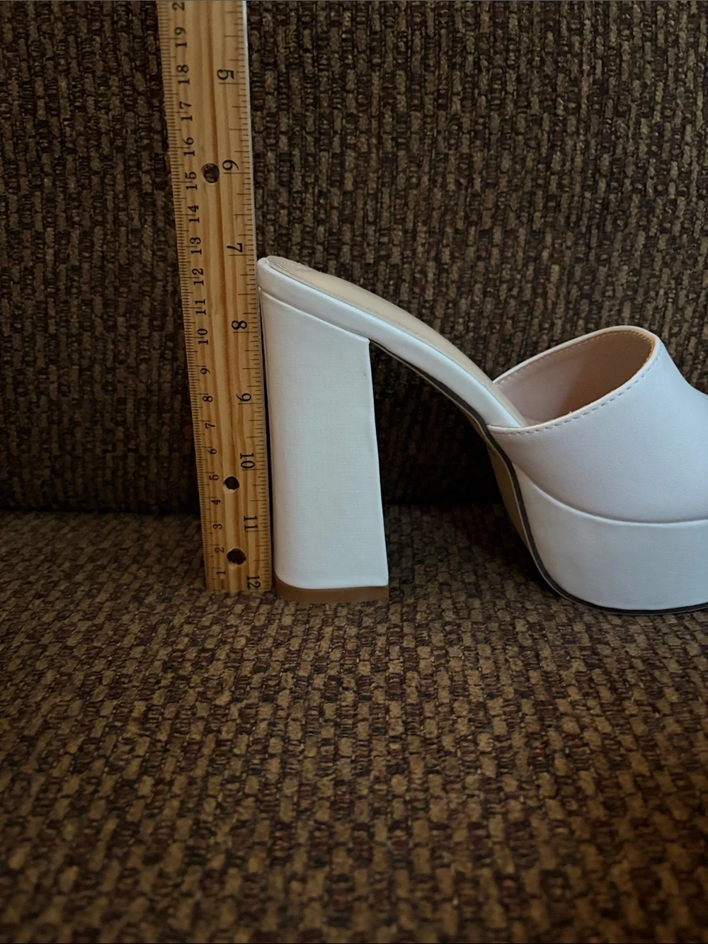 White Platform Block Heel Slide Sandals Size 35/5